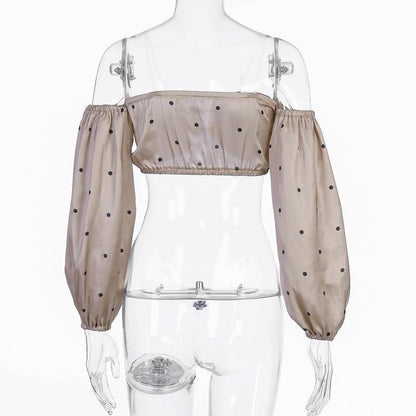 Festtoppar Dam Off Shoulder Prickig Långärmad Polyester-3