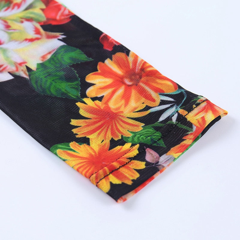 Kvinnors Crop Top Blommig Fyrkantig Krage Polyester Spandex-5