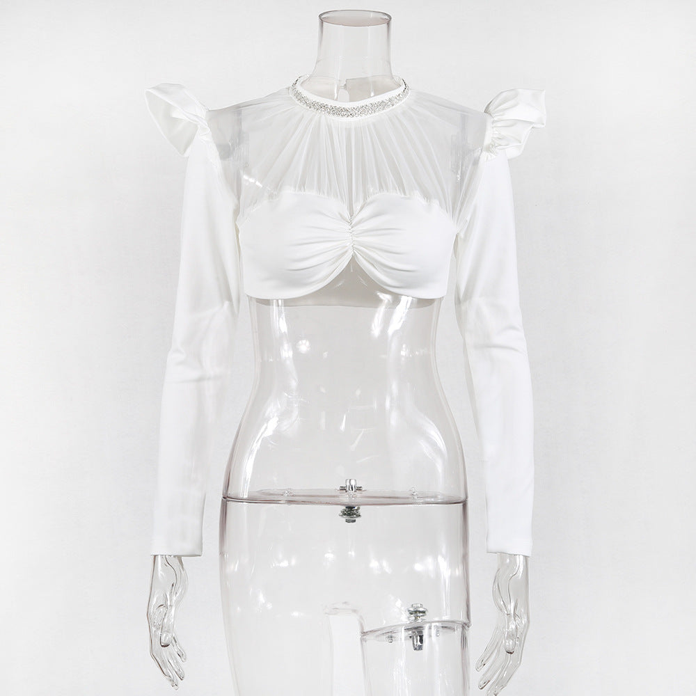 Kvinnors Festtop med Ryschärmar Polyester Spandex-2