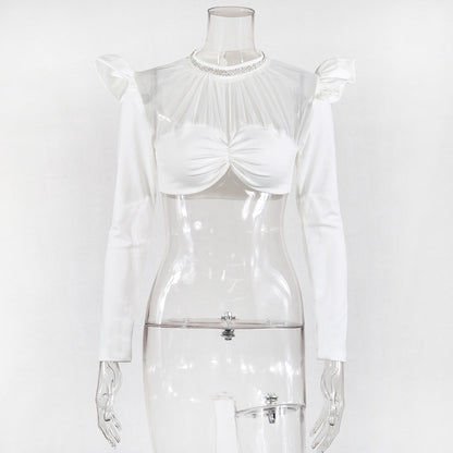 Kvinnors Festtop med Ryschärmar Polyester Spandex-2