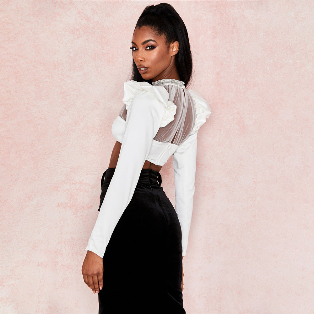 Kvinnors Festtop med Ryschärmar Polyester Spandex-5