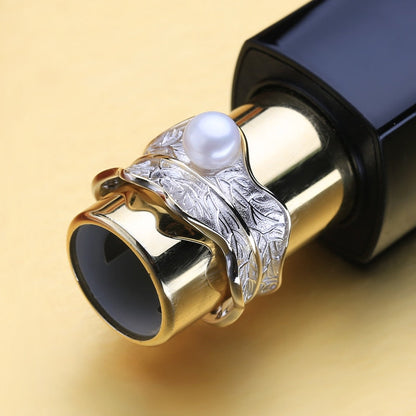 Ring i 925 Sterling Silver Geometrisk Design med Naturlig Sötvattenspärla-3