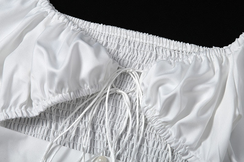 Kvinnors Crop Top V-ringad Puffärmar Polyester Spandex-3