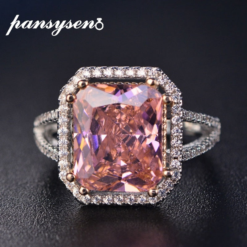 Damring Fyrkantig Design 925 Sterling Silver med Diamanter-4