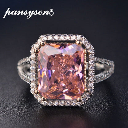 Damring Fyrkantig Design 925 Sterling Silver med Diamanter-4