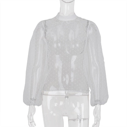 Festtoppar Dam Puffärmar Transparent Polyester O-hals-2