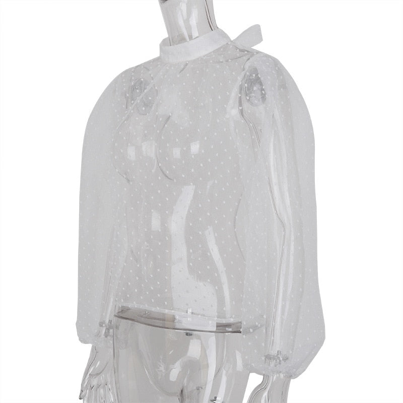 Festtoppar Dam Puffärmar Transparent Polyester O-hals-4