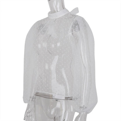 Festtoppar Dam Puffärmar Transparent Polyester O-hals-4