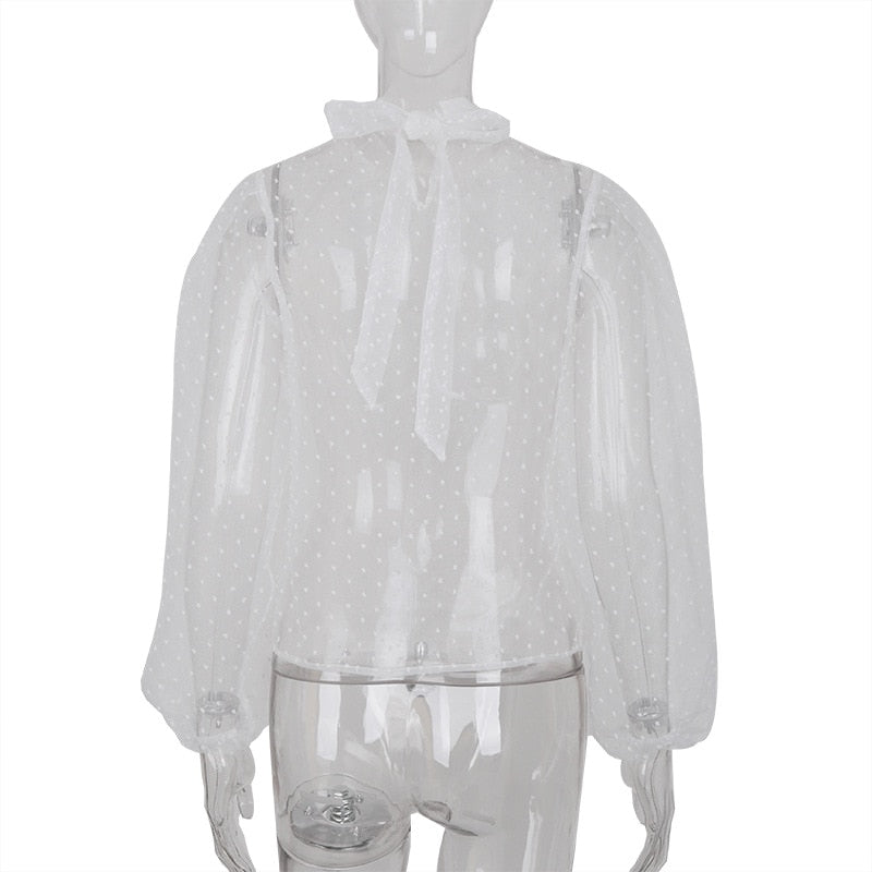 Festtoppar Dam Puffärmar Transparent Polyester O-hals-3