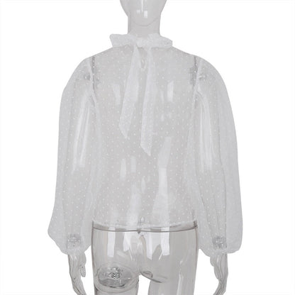 Festtoppar Dam Puffärmar Transparent Polyester O-hals-3