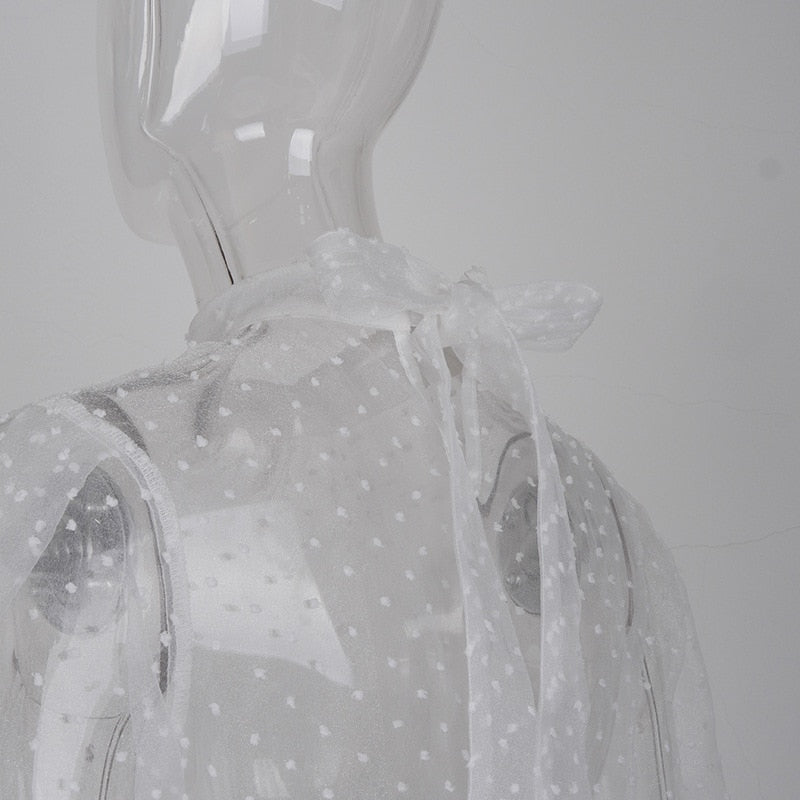 Festtoppar Dam Puffärmar Transparent Polyester O-hals-5