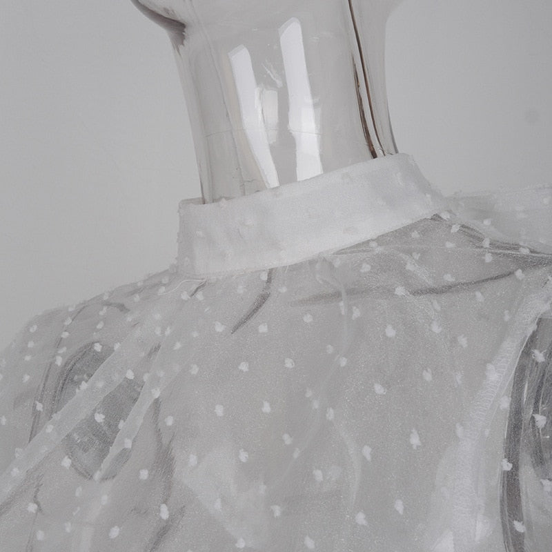 Festtoppar Dam Puffärmar Transparent Polyester O-hals-6