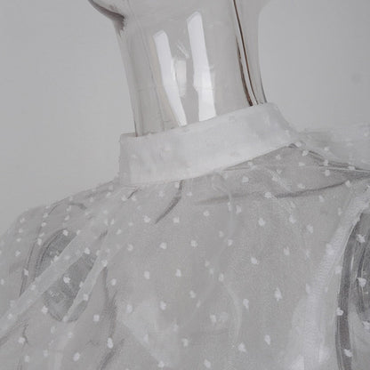 Festtoppar Dam Puffärmar Transparent Polyester O-hals-6