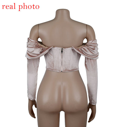 Kvinnors Topp Puffärmar Polyester Spandex-6