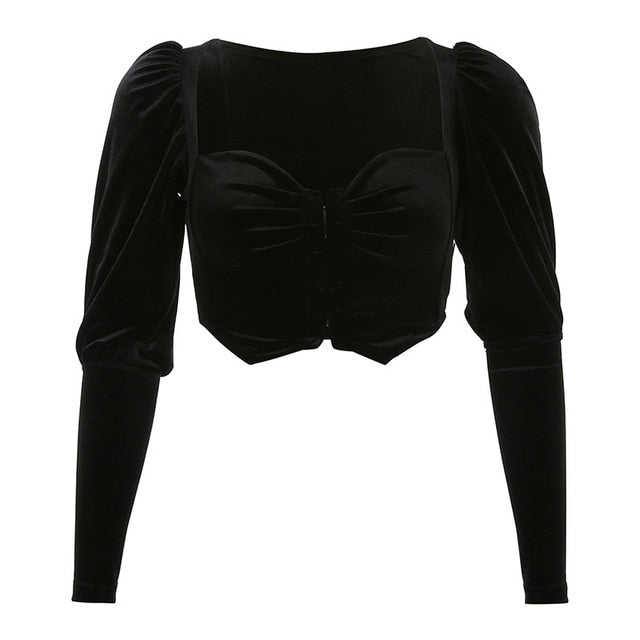 Flanelltop Dam med Korta Puffärmar och Djup V-hals – Enfärgad Polyester Spandex Topp för Fest och Vardag 7