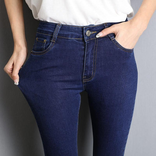 Dam Jeans Hög Midja Stretch Klassisk Stil Bomull Polyester-1