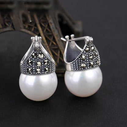 Damörhängen Pärlörhängen i 926 Sterling Silver med Naturliga Skalpärlor-5