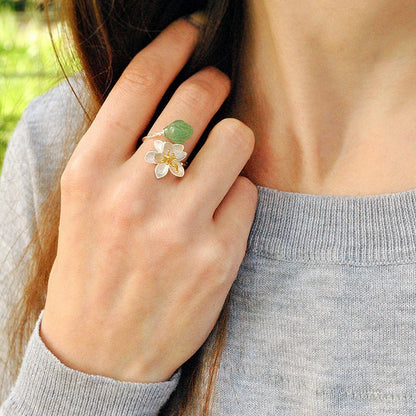 Ring i 925 Sterling Silver med Blommig Design och Aventurin 5