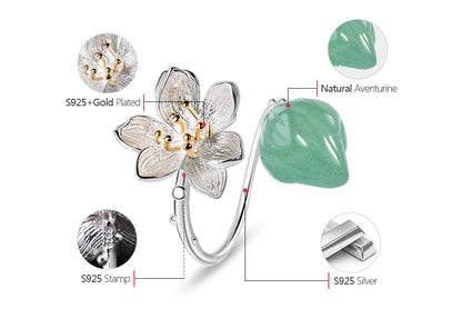 Ring i 925 Sterling Silver med Blommig Design och Aventurin 3