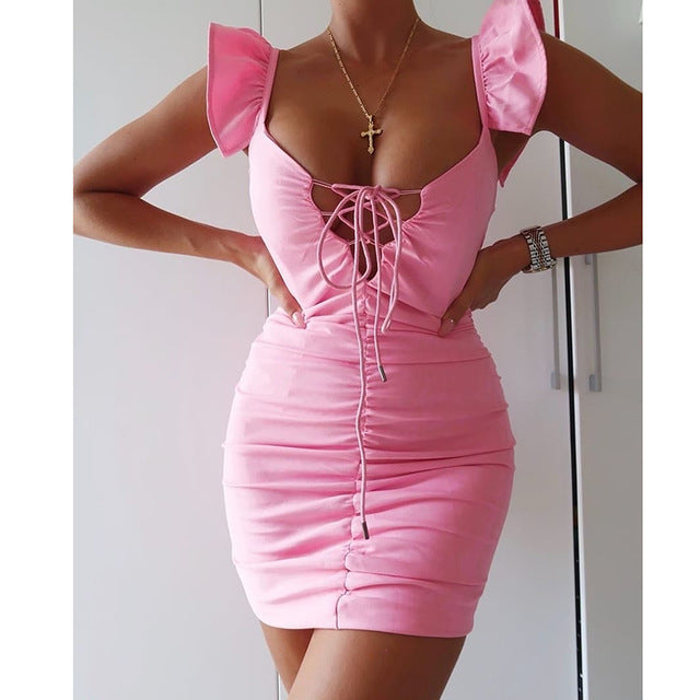 Variant image for Kvinnors Miniklänning Djup V-ringning Fjärilärmar Polyester-6