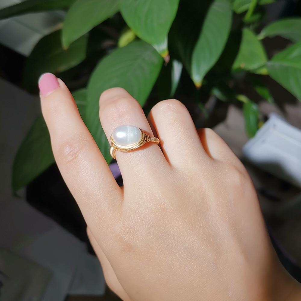 Kvinnors Justerbar Ring Geometrisk Naturliga Sötvattenpärlor 5