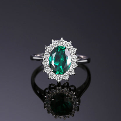 Damring Simulerad Smaragd Oval 925 Sterling Silver-3