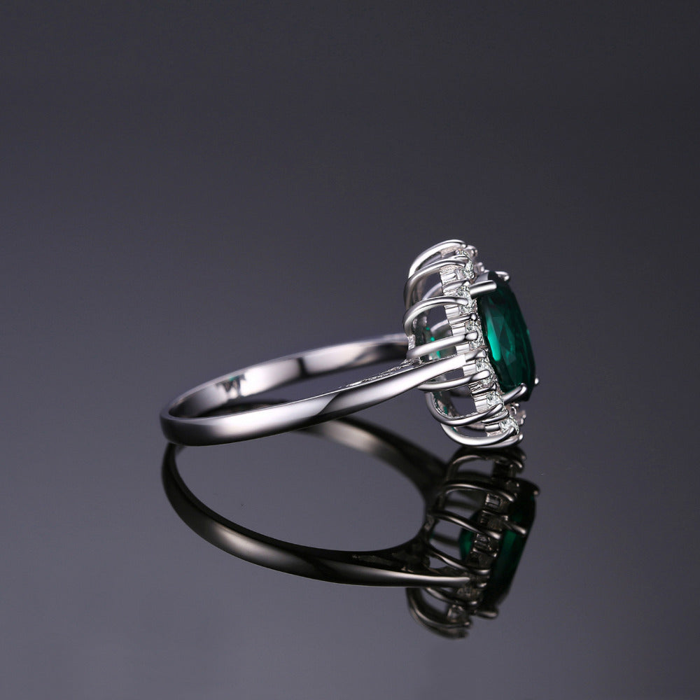 Damring Simulerad Smaragd Oval 925 Sterling Silver-4