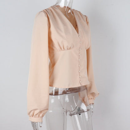Kvinnors Blus V-ringning Lykta Ärmar Polyester Spandex-2