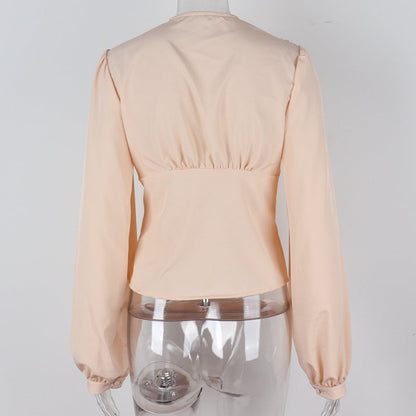 Kvinnors Blus V-ringning Lykta Ärmar Polyester Spandex-4