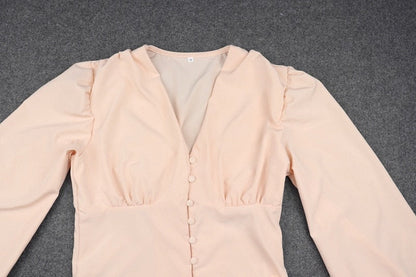 Kvinnors Blus V-ringning Lykta Ärmar Polyester Spandex-5