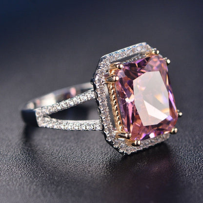 Damring Fyrkantig Design 925 Sterling Silver med Diamanter-2
