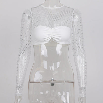 Kvinnors Långärmad Topp Mesh Prickmönster Polyester-3