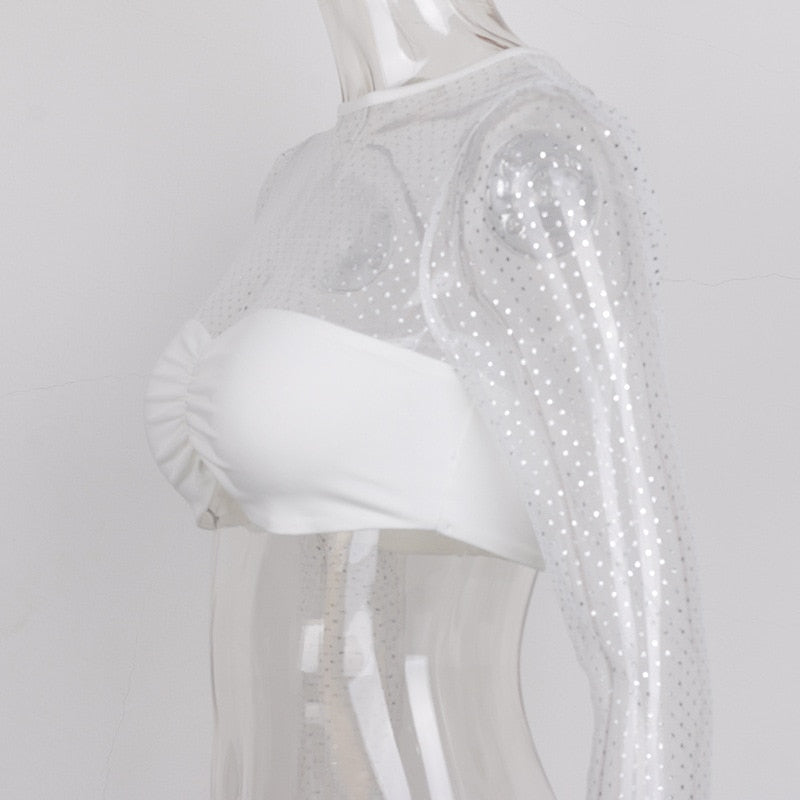 Kvinnors Långärmad Topp Mesh Prickmönster Polyester-4
