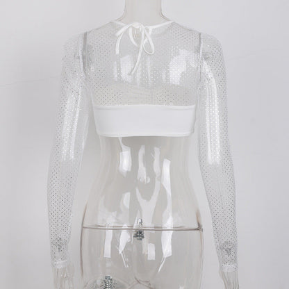 Kvinnors Långärmad Topp Mesh Prickmönster Polyester-5