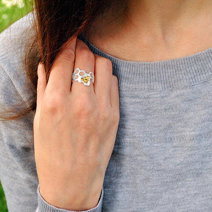 Ring i 925 Sterling Silver med Design av Bin och Honungskakor-2