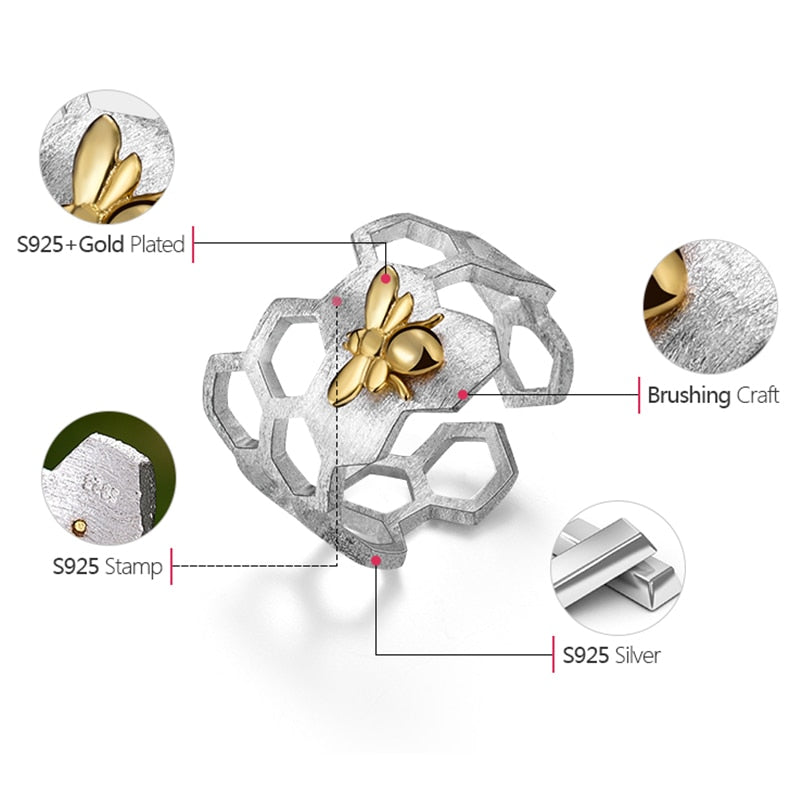 Ring i 925 Sterling Silver med Design av Bin och Honungskakor-3