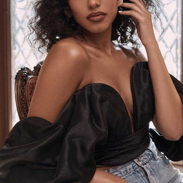 Variant image for Dam Off-Shoulder Crop Top Satin-5