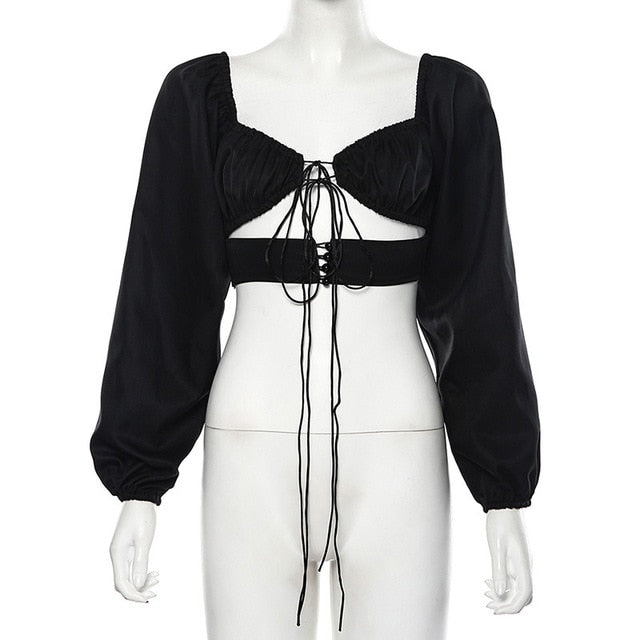 Variant image for Kvinnors Crop Top V-ringad Puffärmar Polyester Spandex-4