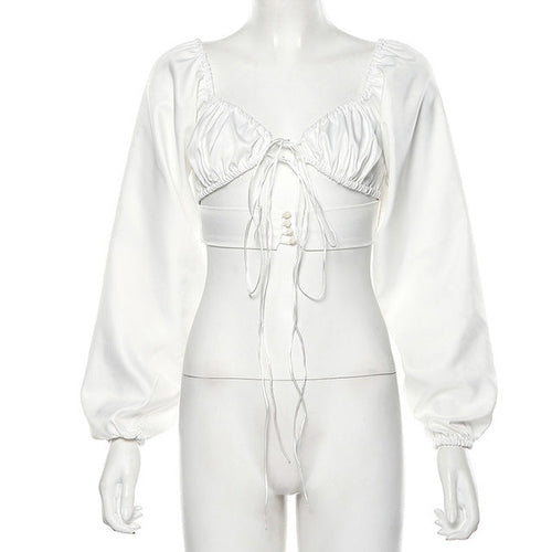 Kvinnors Crop Top V-ringad Puffärmar Polyester Spandex-1