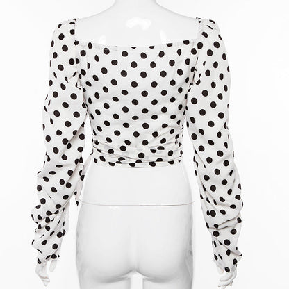 Kvinnors Blus V-ringning Långärmad Bomull Polyester Prickmönster-5
