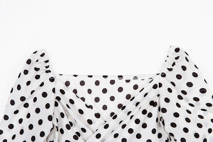 Kvinnors Blus V-ringning Långärmad Bomull Polyester Prickmönster-6