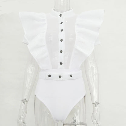 Kvinnors Bodysuit Kortärmad med Utskärning Polyester Spandex-4
