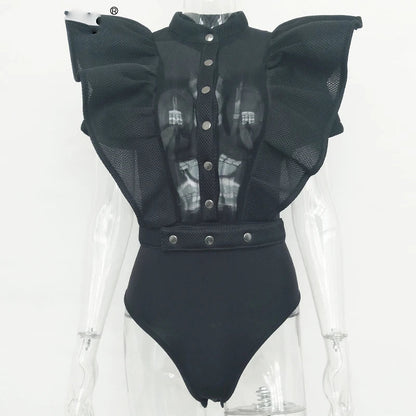 Kvinnors Bodysuit Kortärmad med Utskärning Polyester Spandex-5