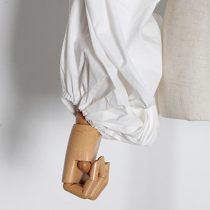 Dam Skjorta Rynkad Mjuk Bomull med Lutande Nackdekoration-4