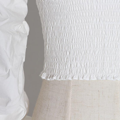 Dam Skjorta Rynkad Mjuk Bomull med Lutande Nackdekoration-5