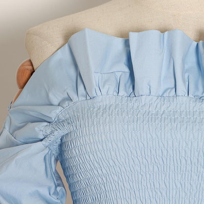 Dam Skjorta Rynkad Mjuk Bomull med Lutande Nackdekoration-6