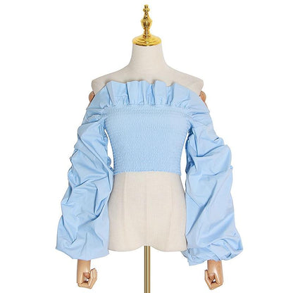 Variant image for Dam Skjorta Rynkad Mjuk Bomull med Lutande Nackdekoration-1