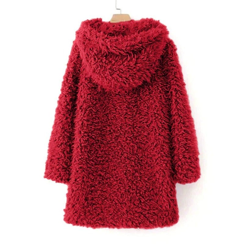 Dam Vinterrock Teddy Fleece med Huva Elegant Midja-2
