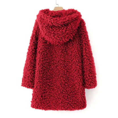 Dam Vinterrock Teddy Fleece med Huva Elegant Midja-2