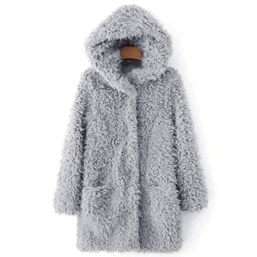 Dam Vinterrock Teddy Fleece med Huva Elegant Midja-1
